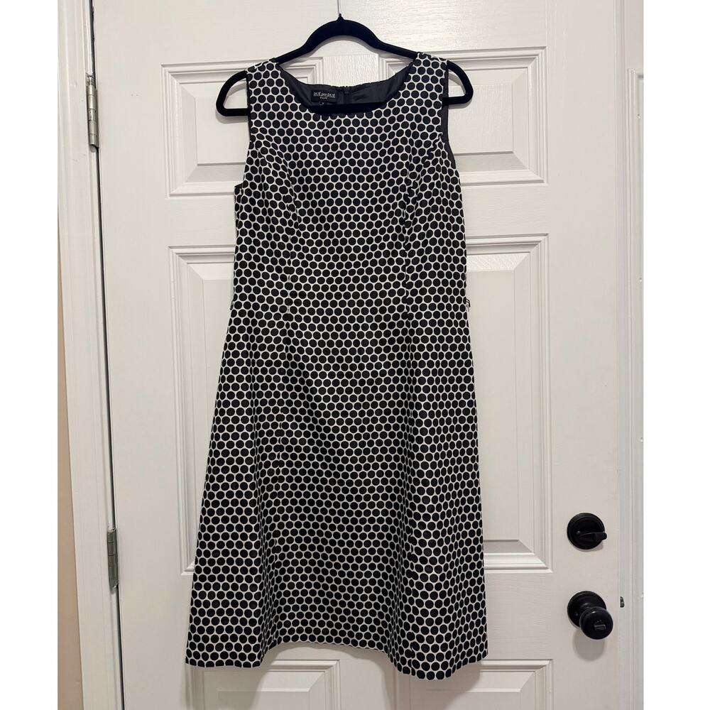 Vintage DUE per DUE Veste 100% Silk Sleeveless Dress Size 12 Black and White Dot